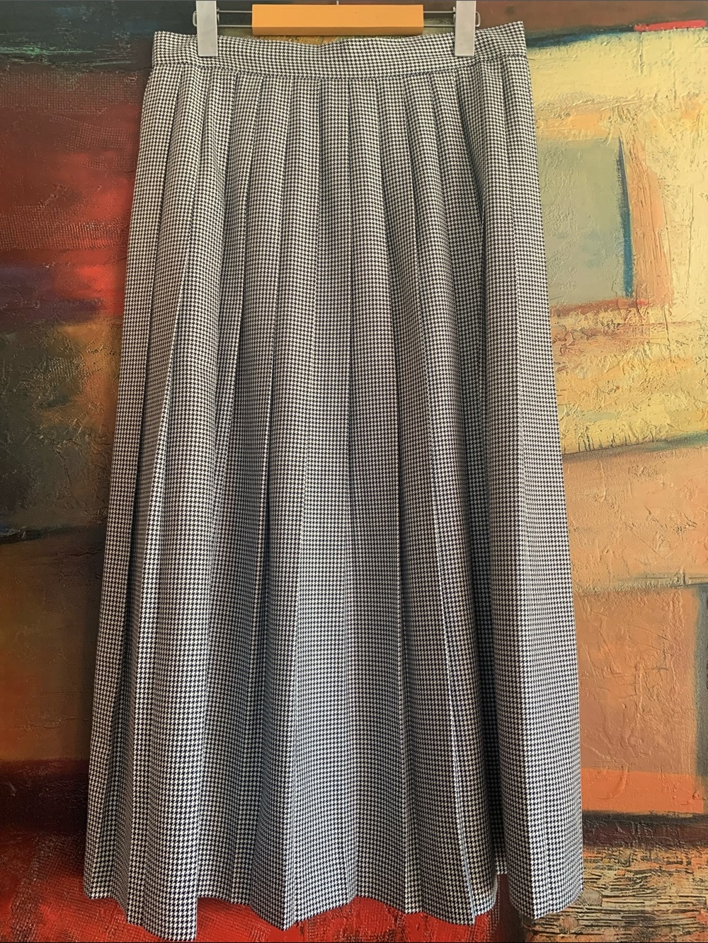 VTG Moda-Vero Houndstooth Pleated Midi Skirt Size 13/14